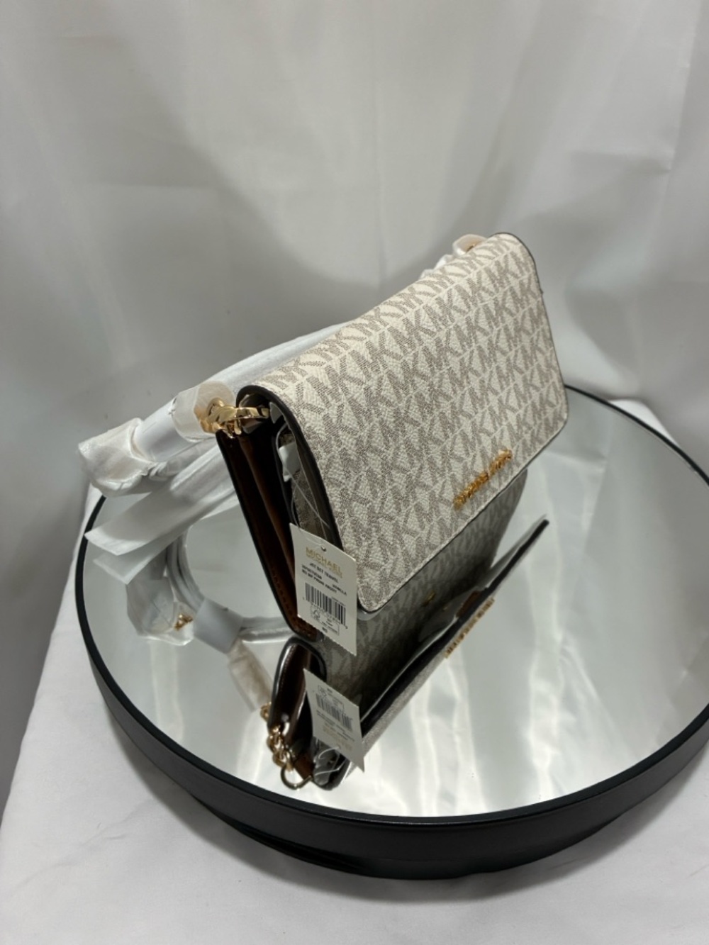 Michael Kors Cream/White MK Logo Chain Crossbody NWT - Picture 4 of 6